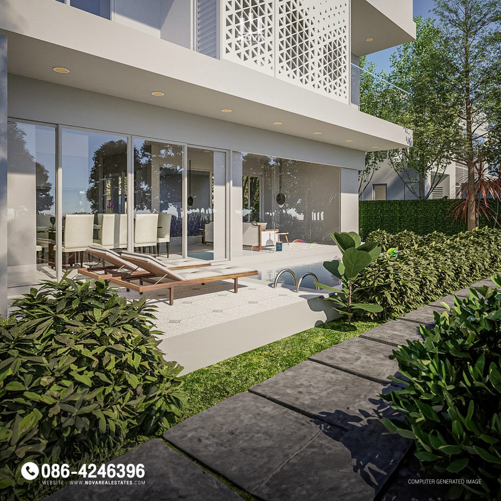 private outdoor terrace in modern vacation house