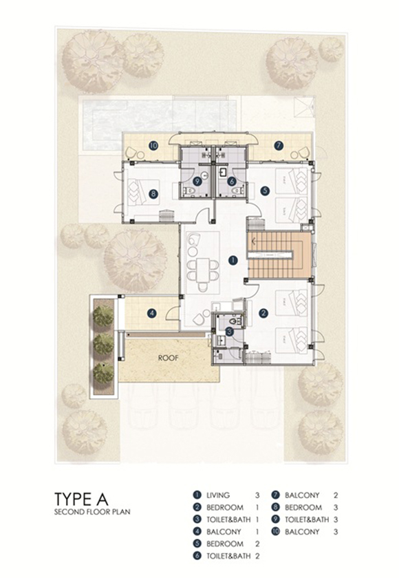type a modern house floor plan level 2