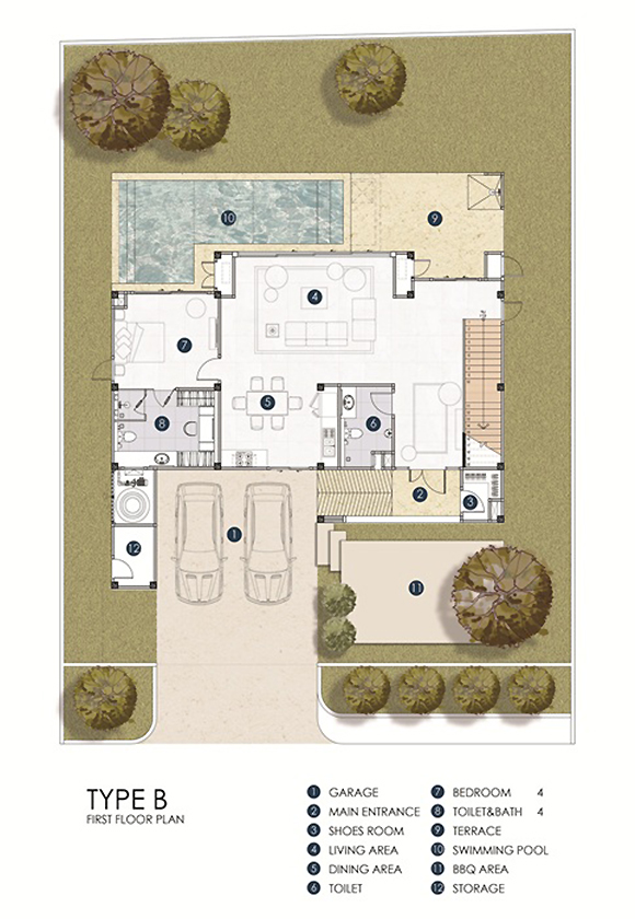 type b modern house floor plan - 1st floor